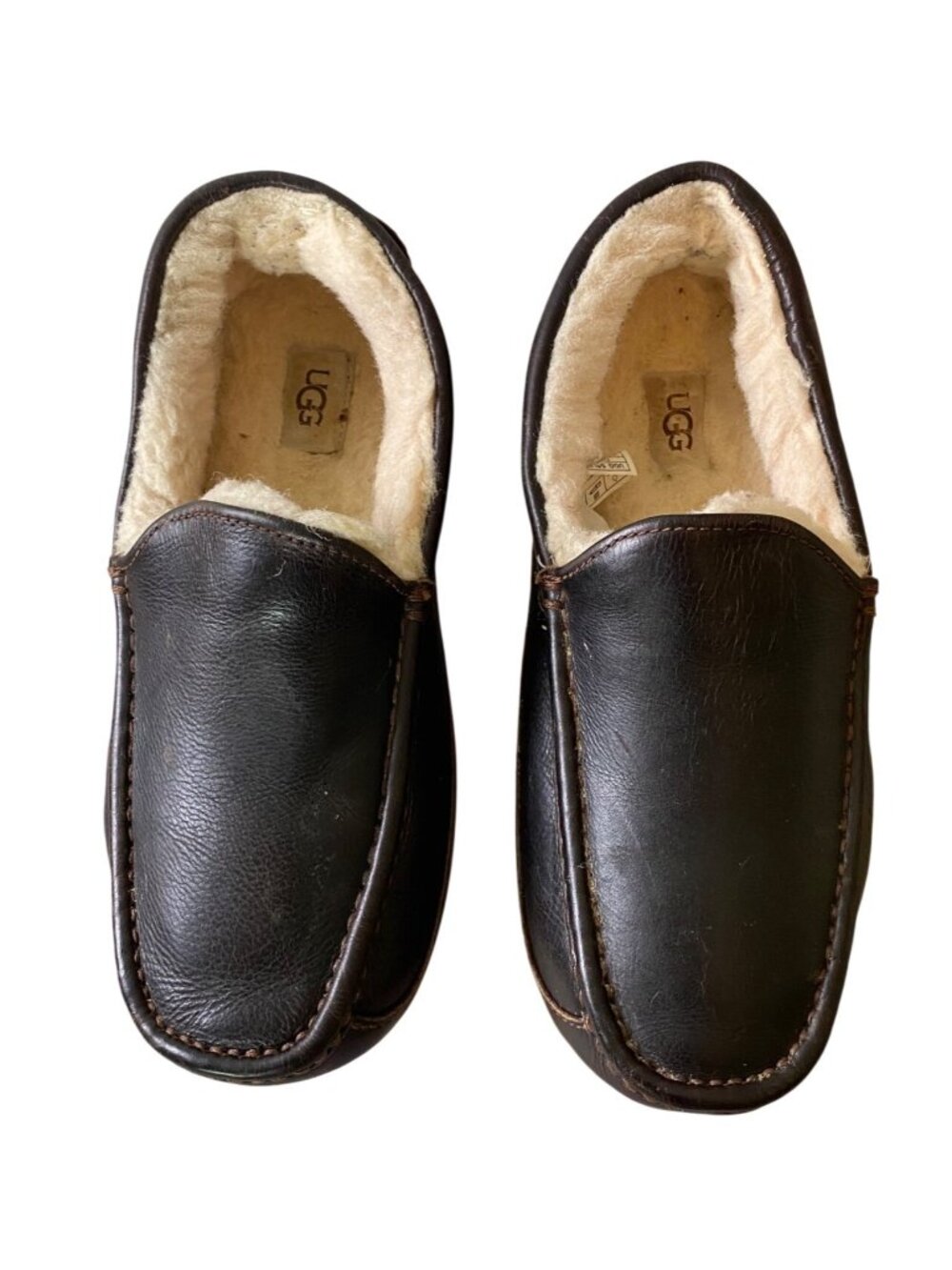 UGG Sheepskin Leather Moccasin Slippers Shoes Men Brown Slip On Size 9